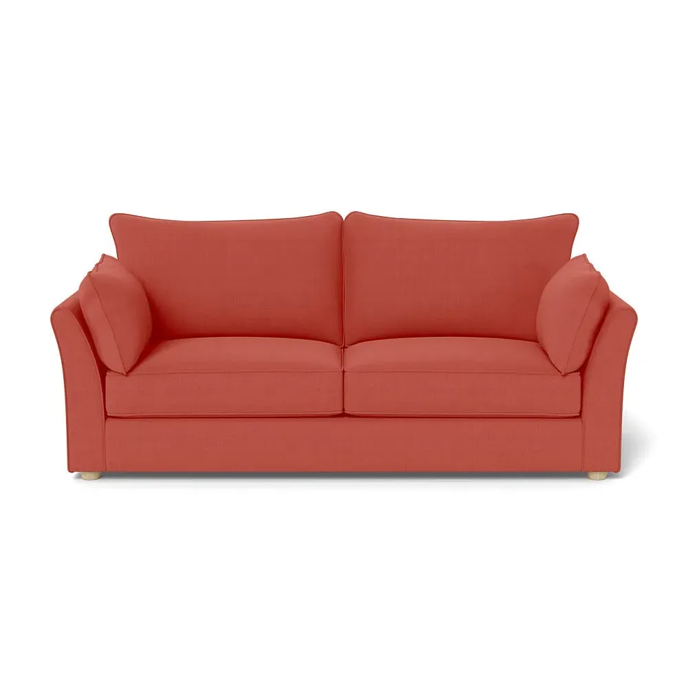 4-Seater Sofa with Natural Feet - Red, Linen