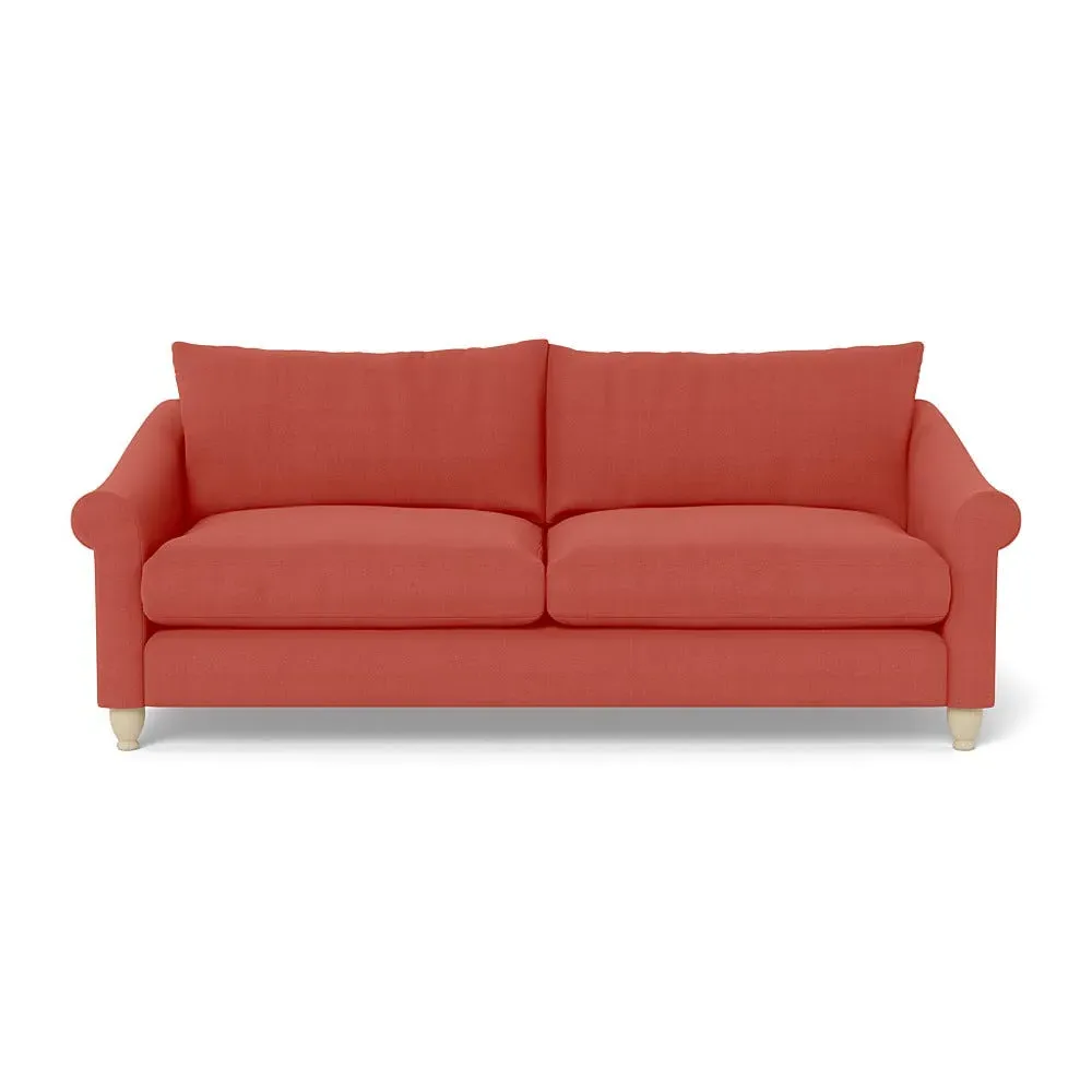 4-Seater Sofa with Natural Feet - Red, Linen