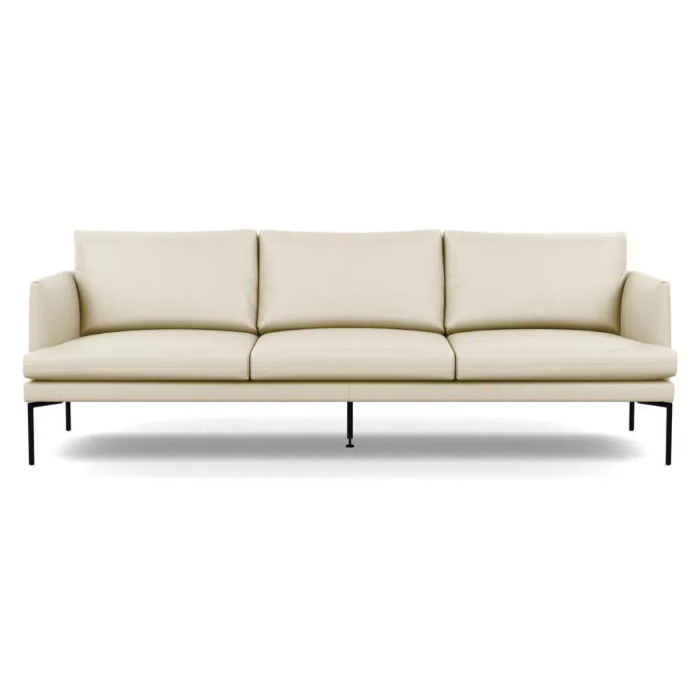 4-Seater Sofa with Pleated Detail - Cream, Leather