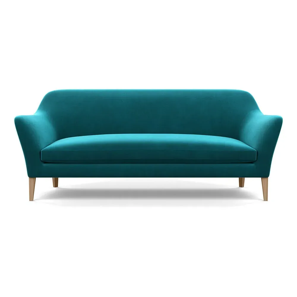4-Seater Sofa with Stained Oak Feet - Blue, Velvet