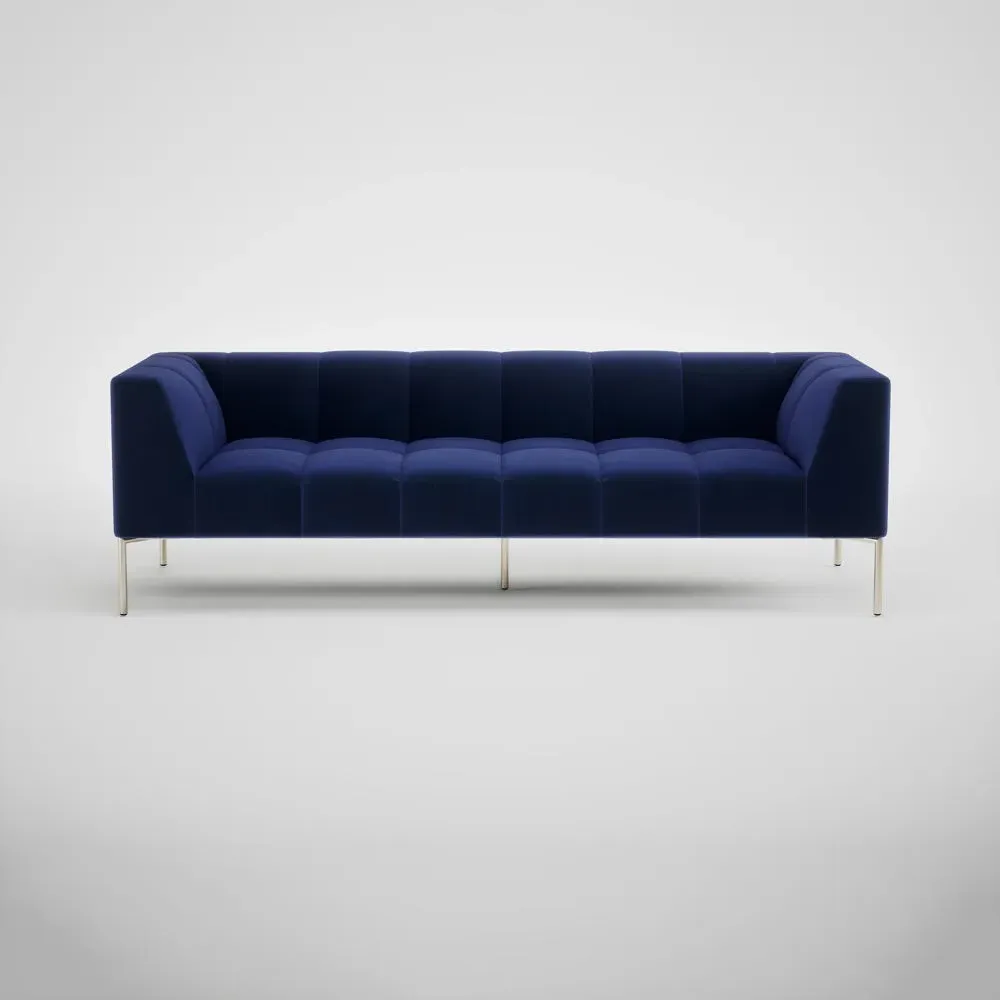 4-Seater Sofa with Steel Legs - Blue, Velvet