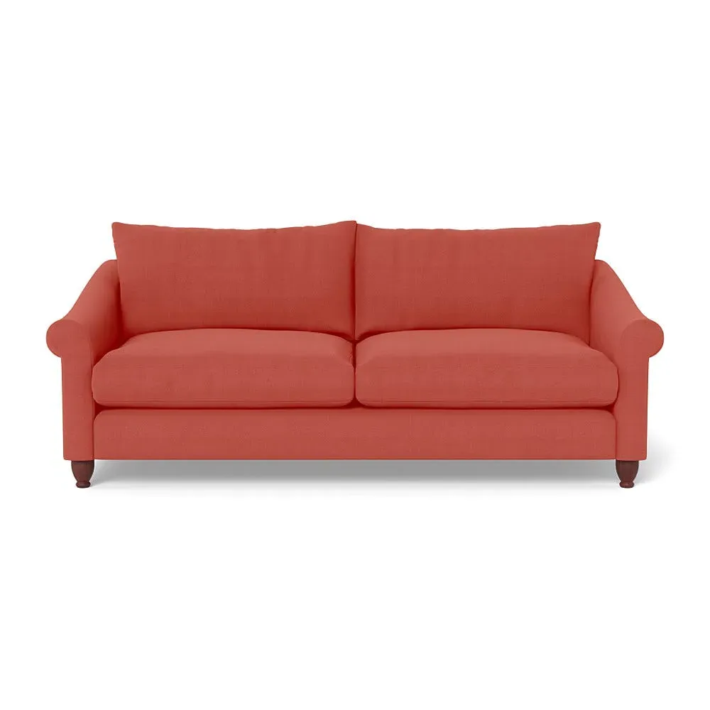 4-Seater Sofa with Walnut Feet - Red, Linen