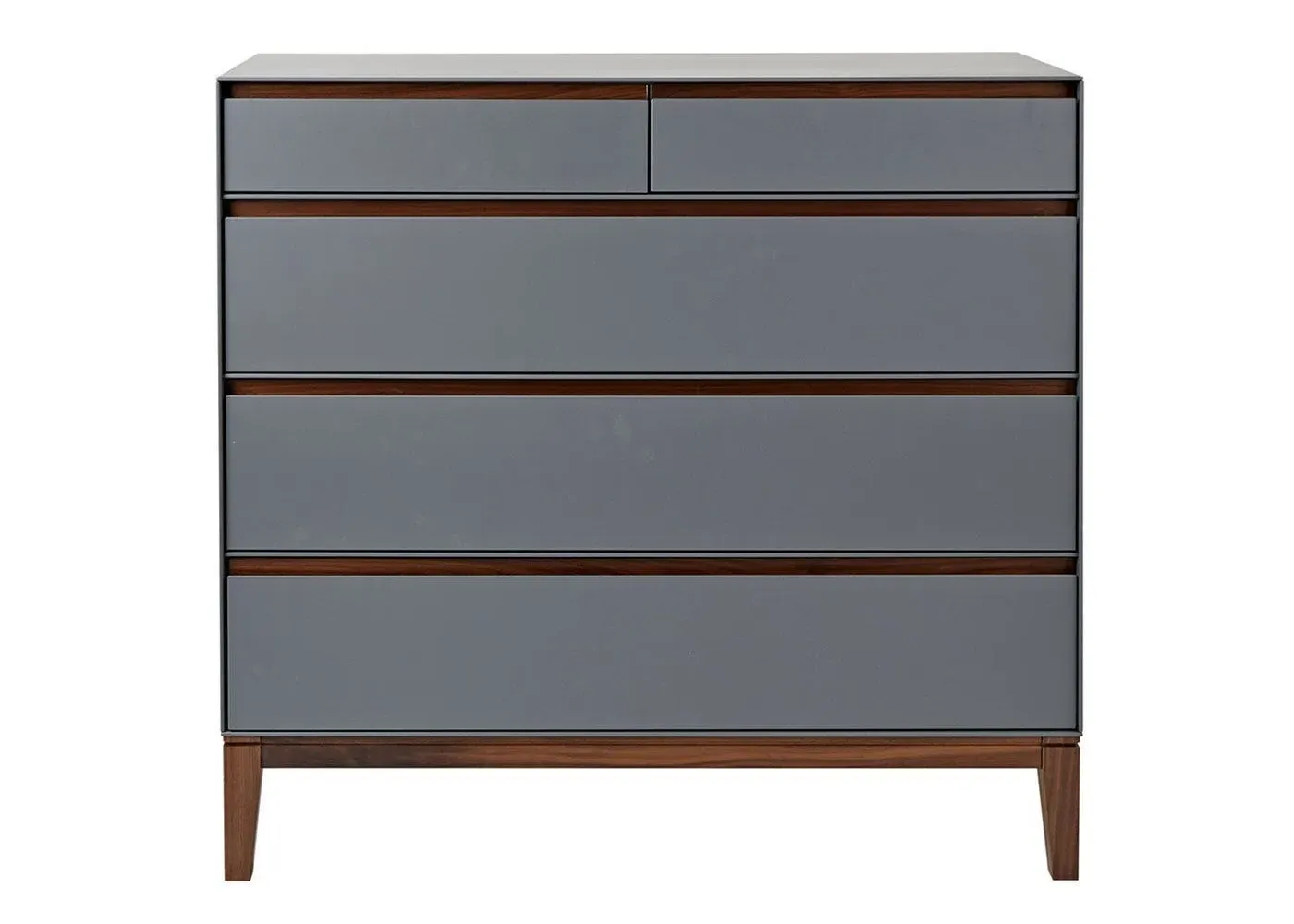 5-Drawer Chest with Walnut Details - Grey