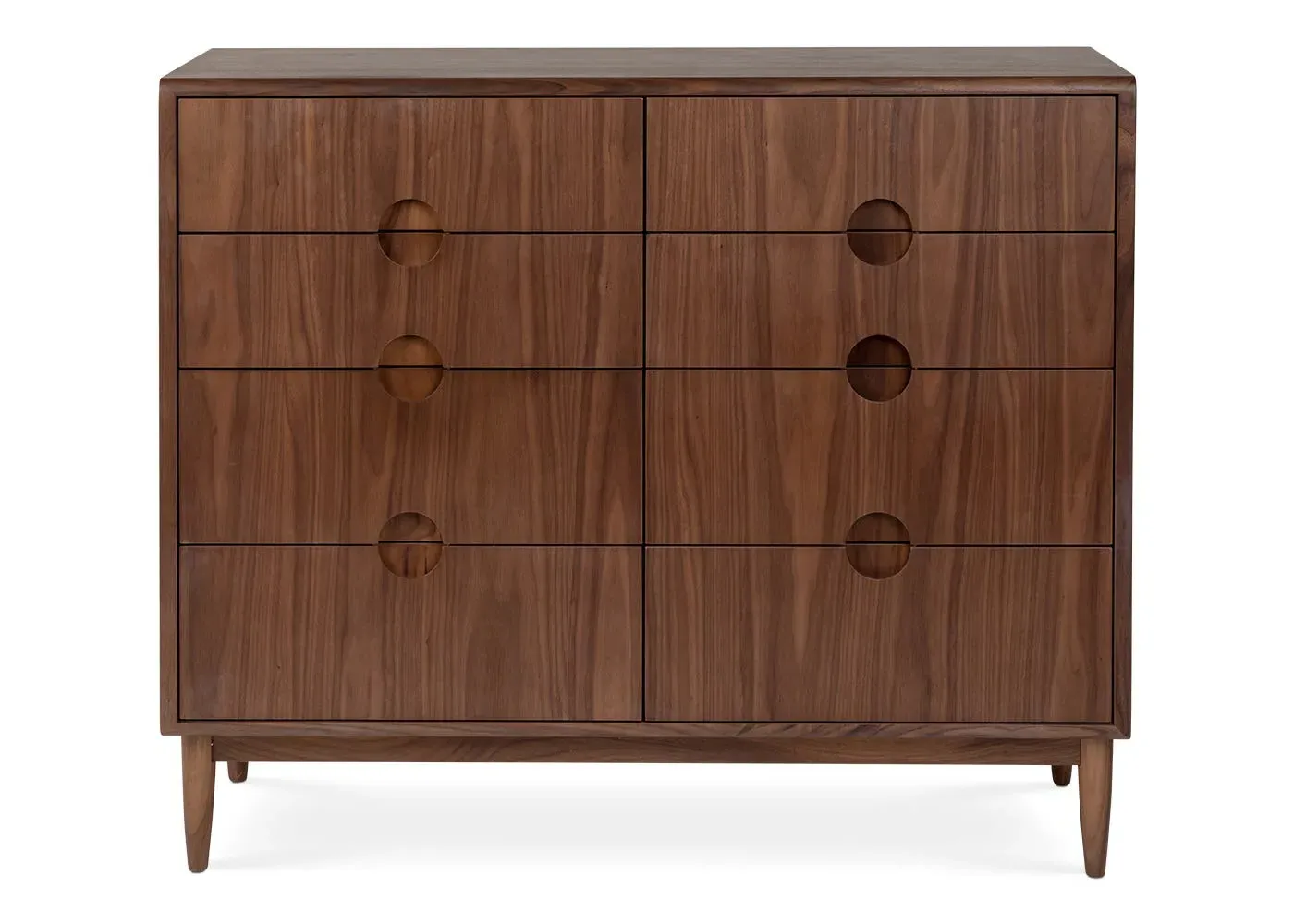 8 Drawer Wide Chest with Handles - Walnut Wood