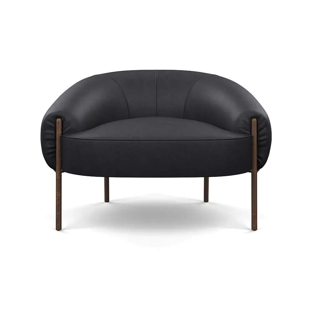 Accent Chair with Bronze Legs - Black, Leather