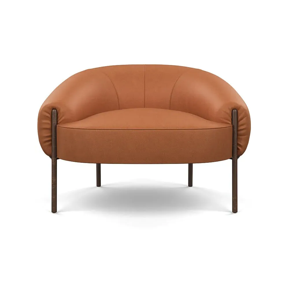 Accent Chair with Bronze Legs - Brown, Leather
