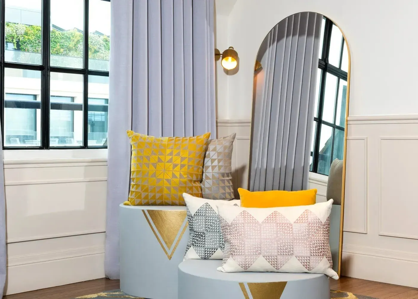 Arch Floor Mirror with Metal Frame - Silver