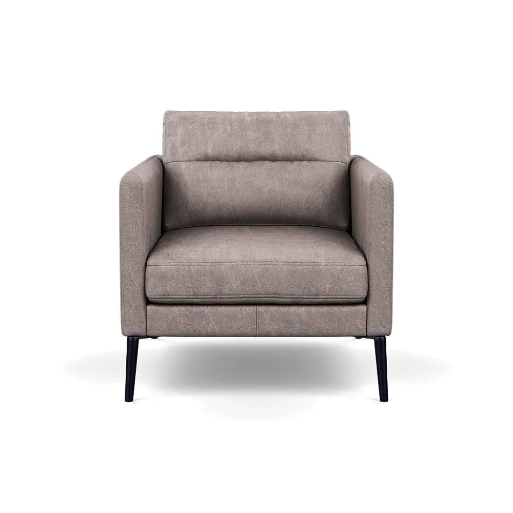 Armchair with Black Feet - Grey, Leather