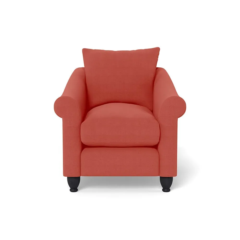 Armchair with Black Feet - Red, Linen
