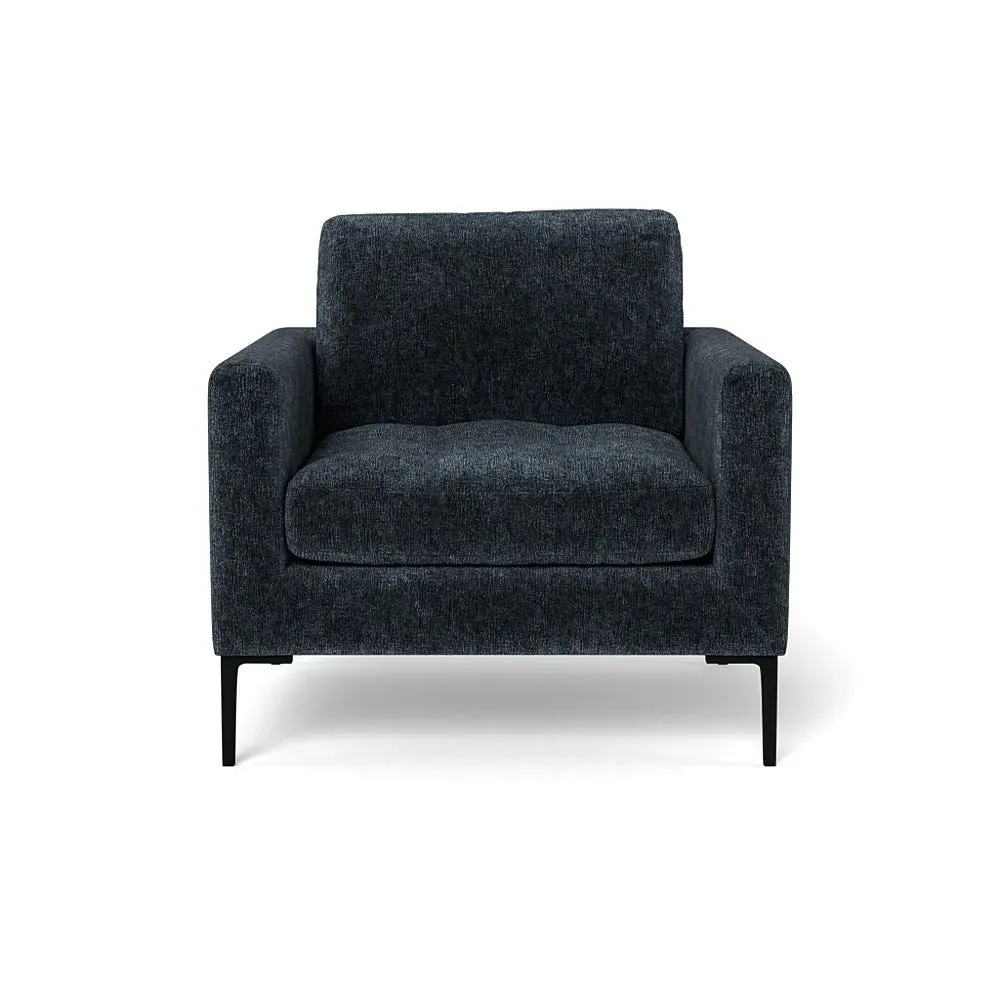 Armchair with Black Legs - Blue, Velvet