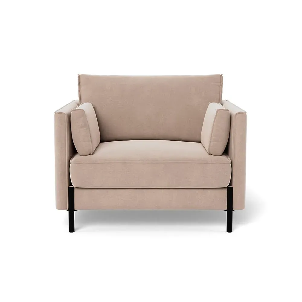Armchair with Black Steel Legs - Pebble, Velvet