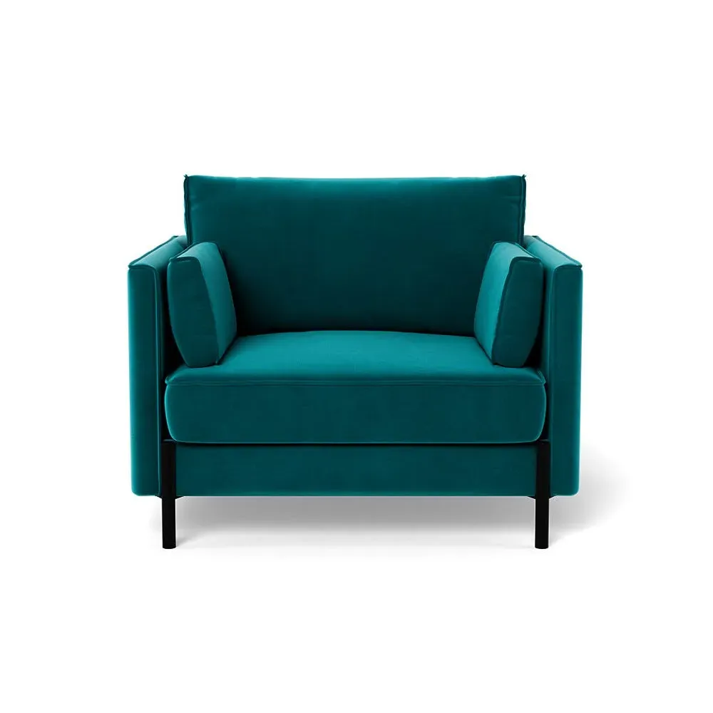 Armchair with Black Steel Legs - Petrol, Velvet