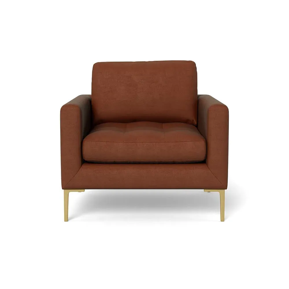 Armchair with Brass Legs - Brown, Velvet
