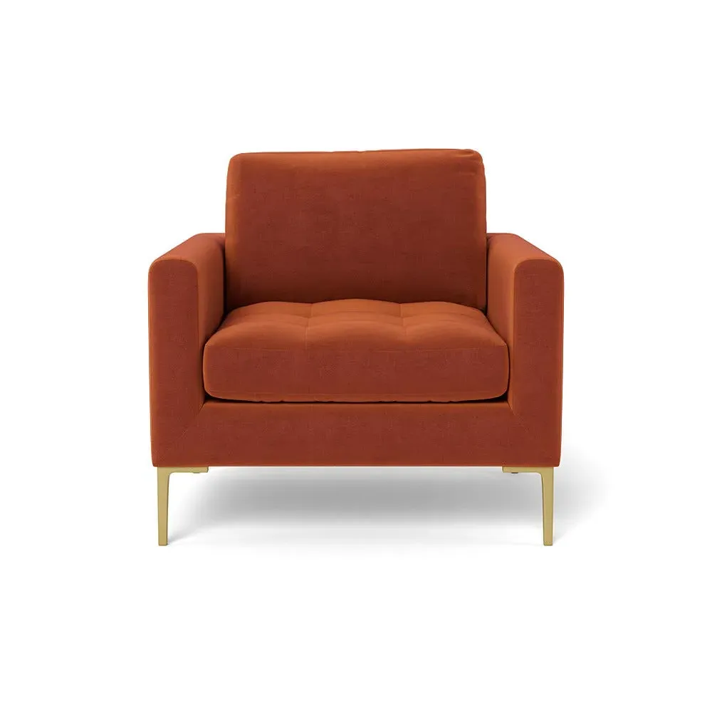 Armchair with Brass Legs - Brown, Velvet