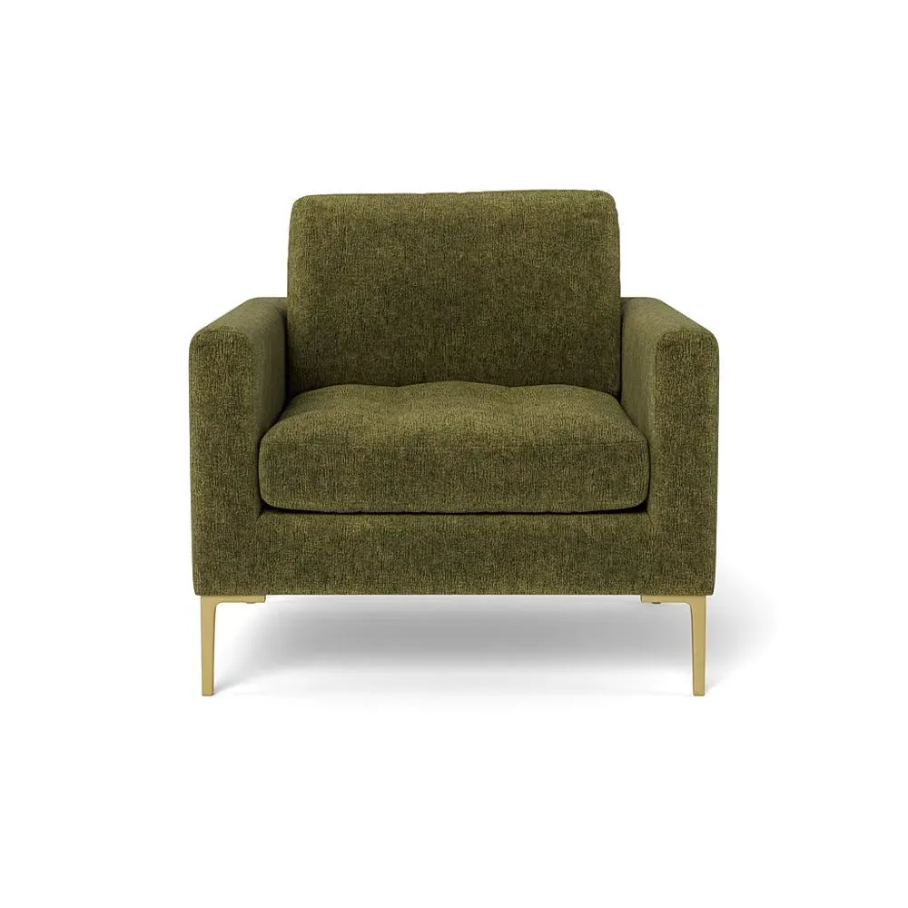 Armchair with Brass Legs - Green, Boucle