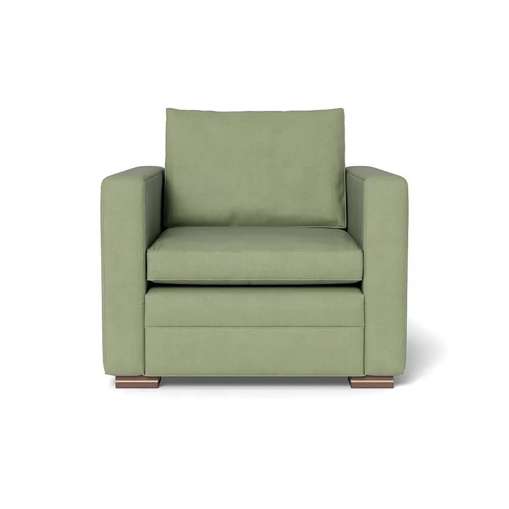 Armchair with Brass Walnut Legs - Green, Cotton