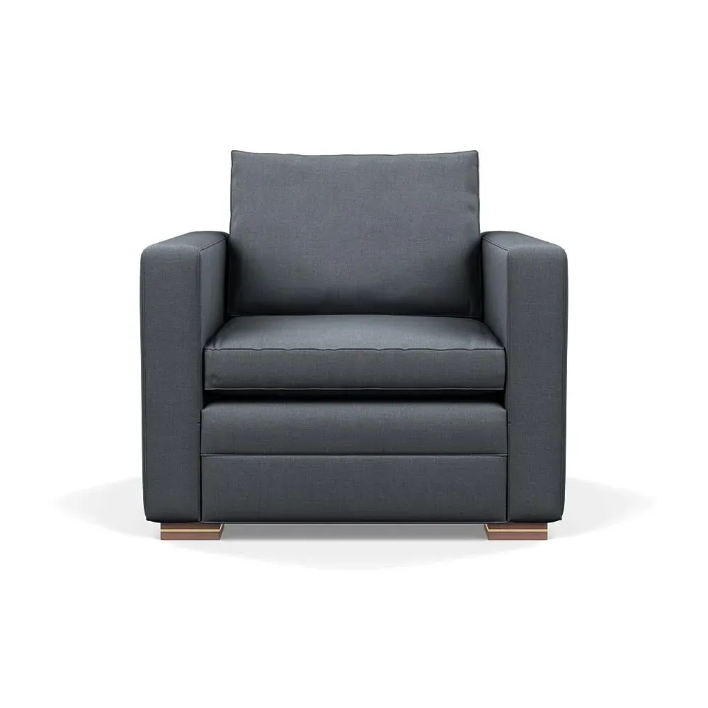 Armchair with Brass Walnut Legs - Grey, Cotton