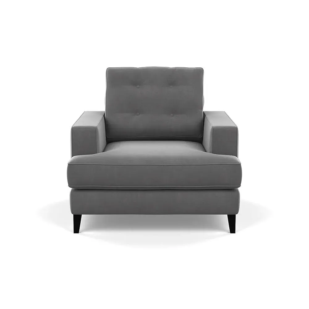 Armchair with Button Cushion - Blue, Boucle