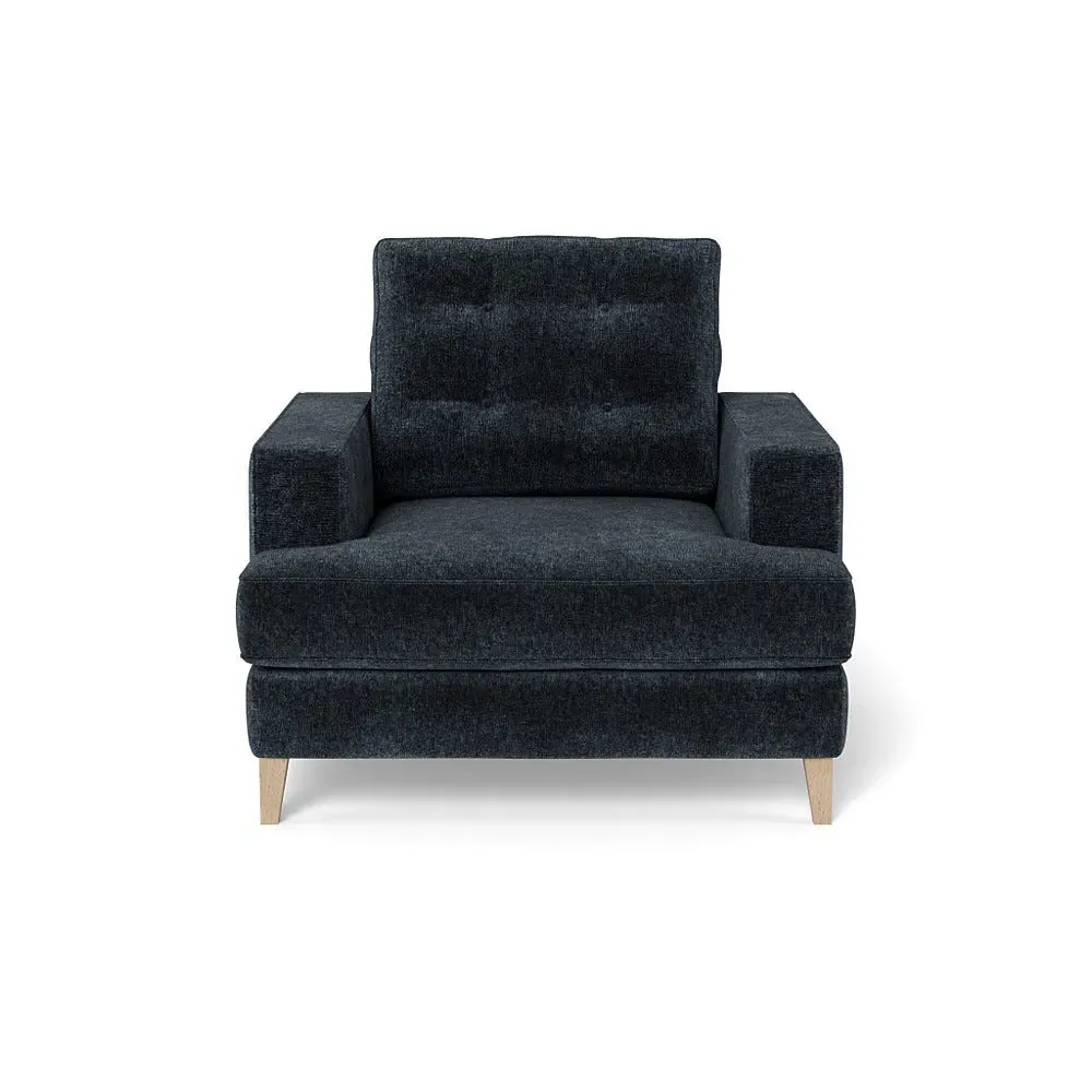 Armchair with Button Cushion - Blue, Boucle