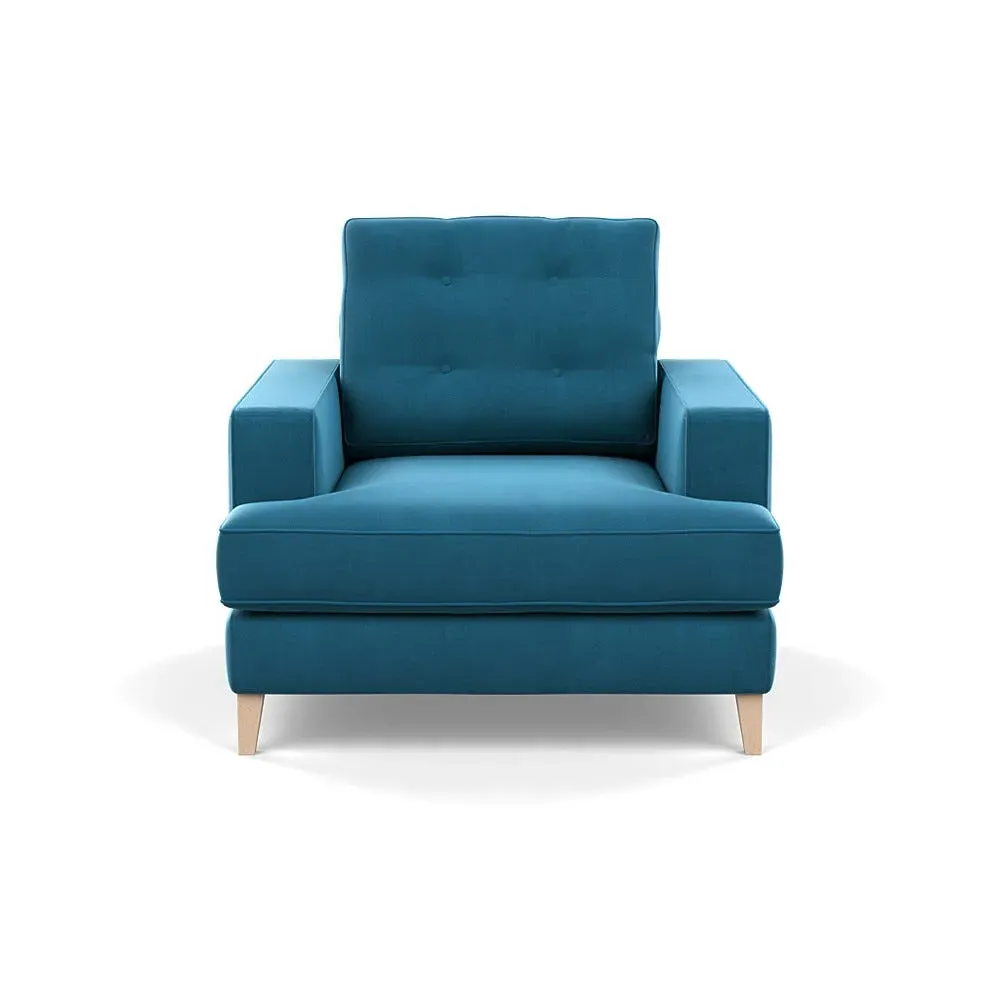Armchair with Button Cushion - Blue, Velvet