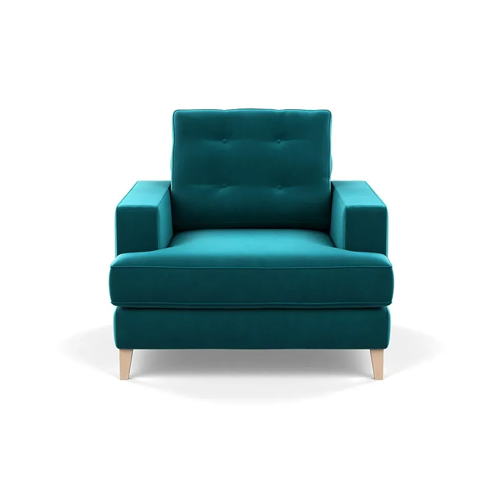 Armchair with Button Cushion - Blue, Velvet