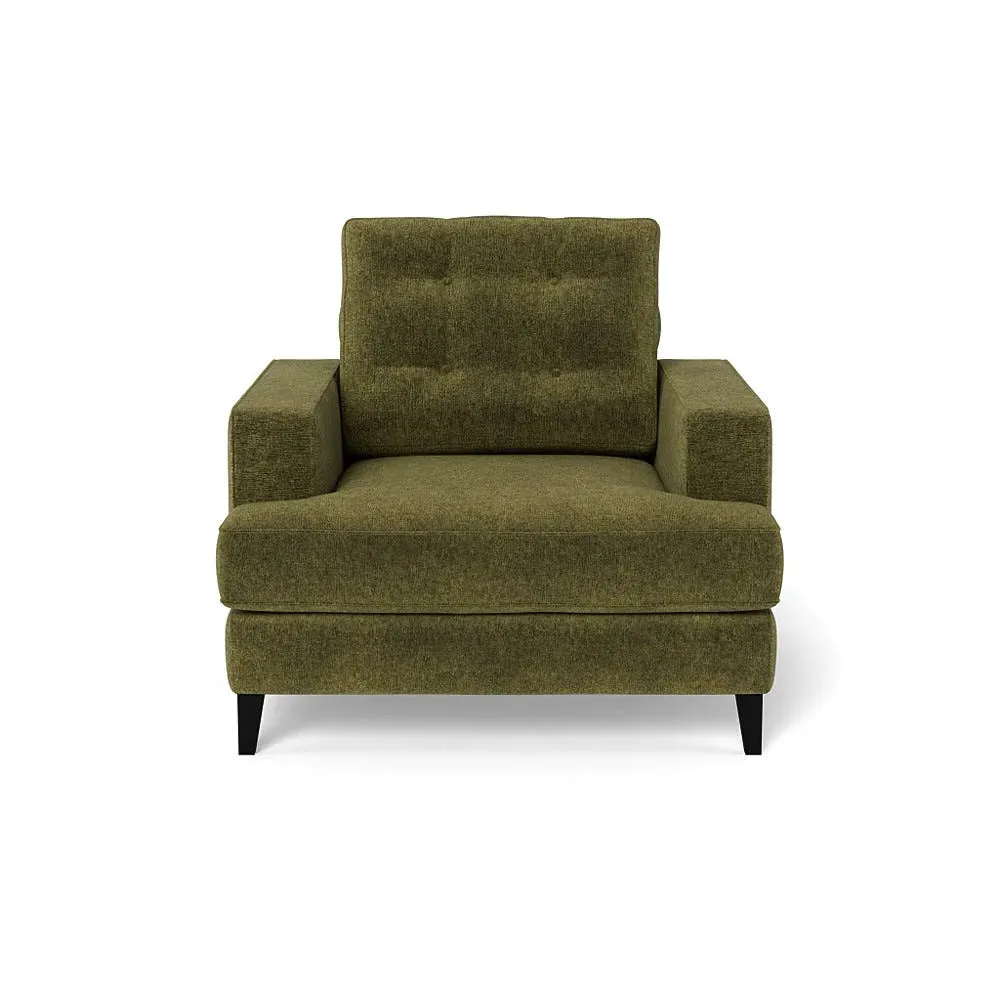 Armchair with Button Cushion - Green, Boucle