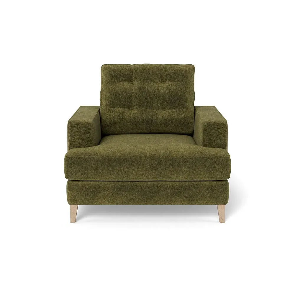 Armchair with Button Cushion - Green, Boucle
