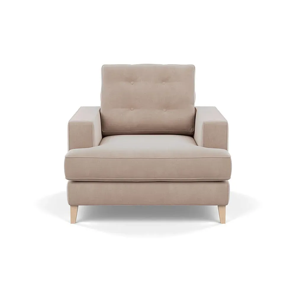 Armchair with Button Cushion - Grey, Velvet