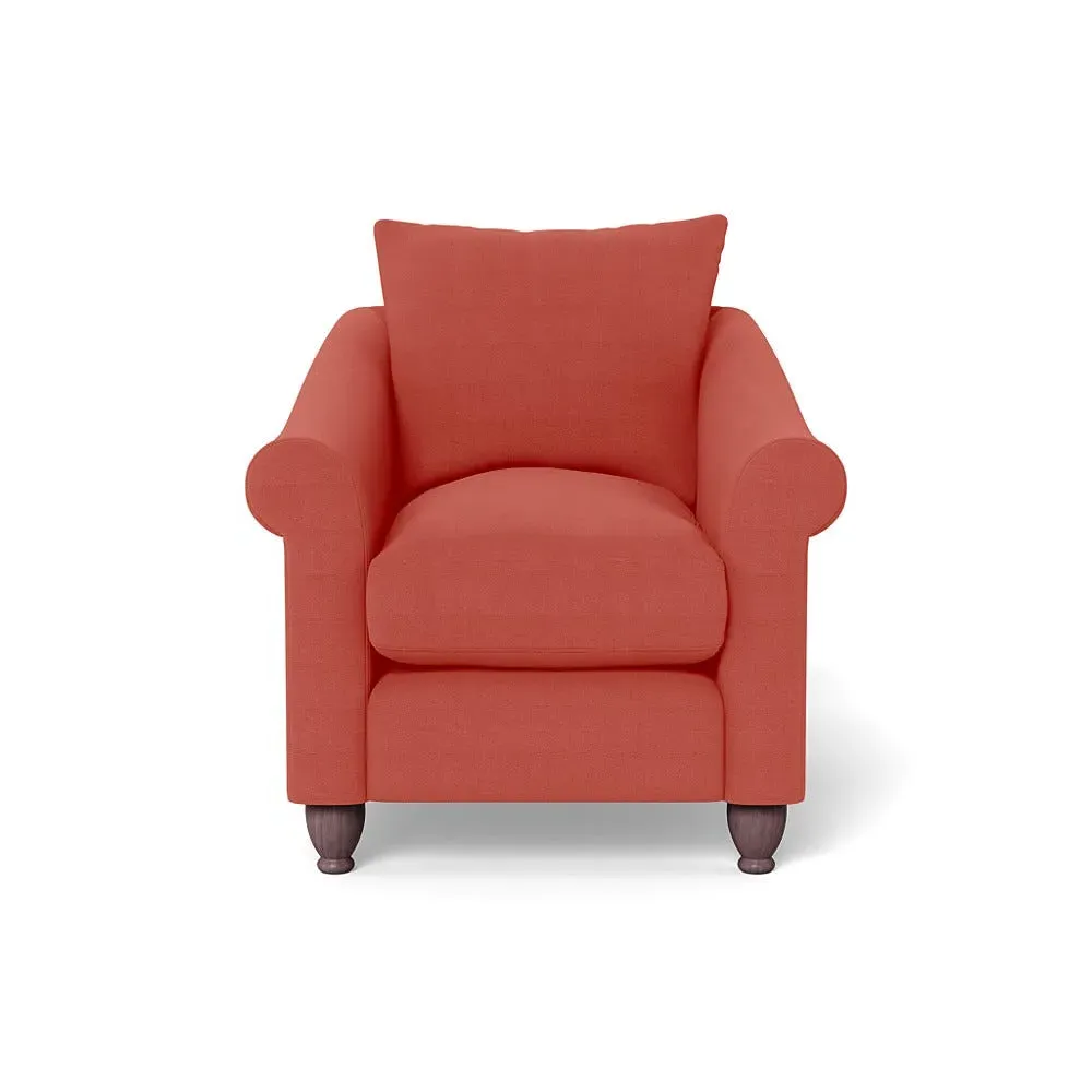 Armchair with Dark Brown Feet - Red, Linen