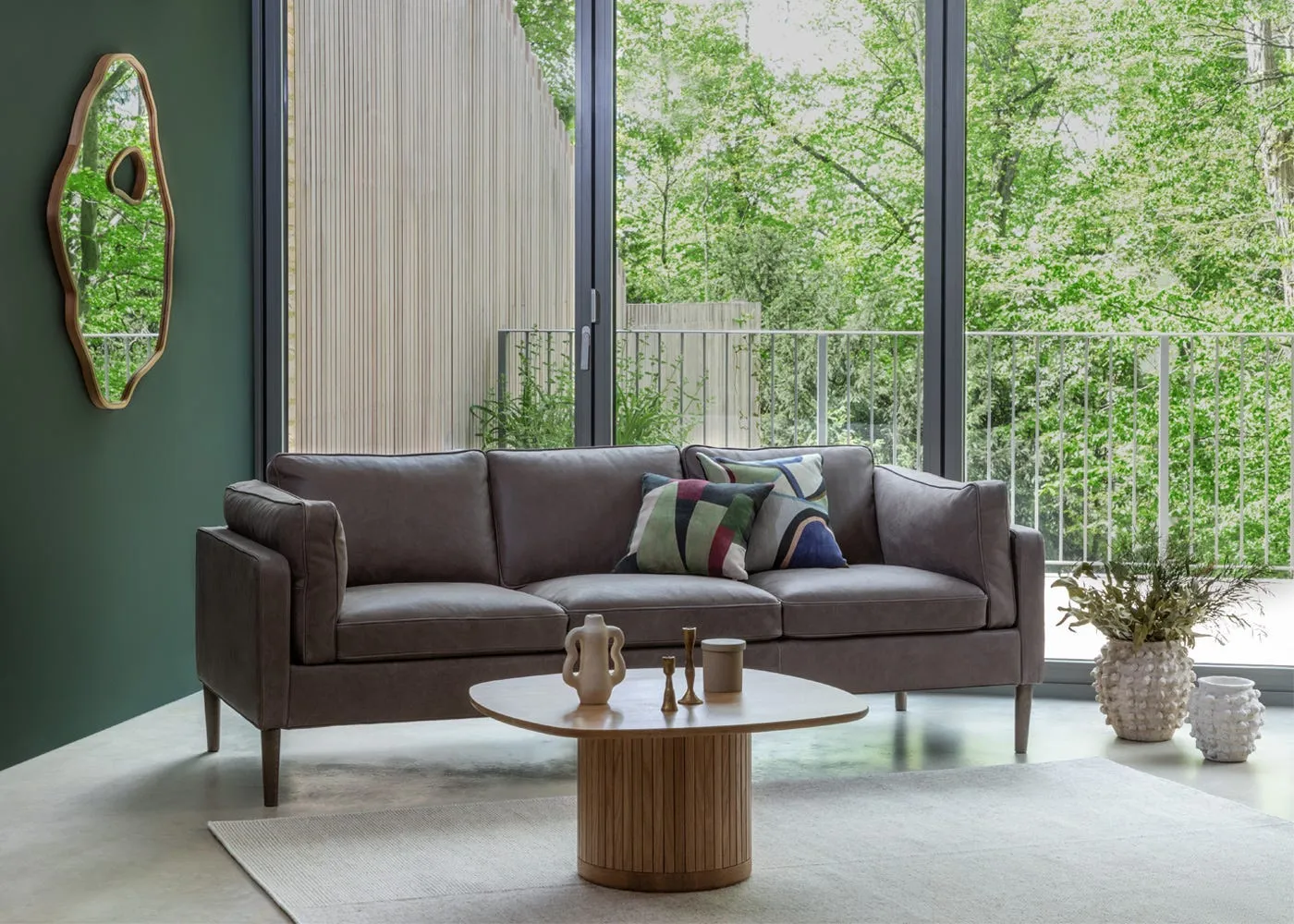 Armchair with Natural Feet - Brown, Leather