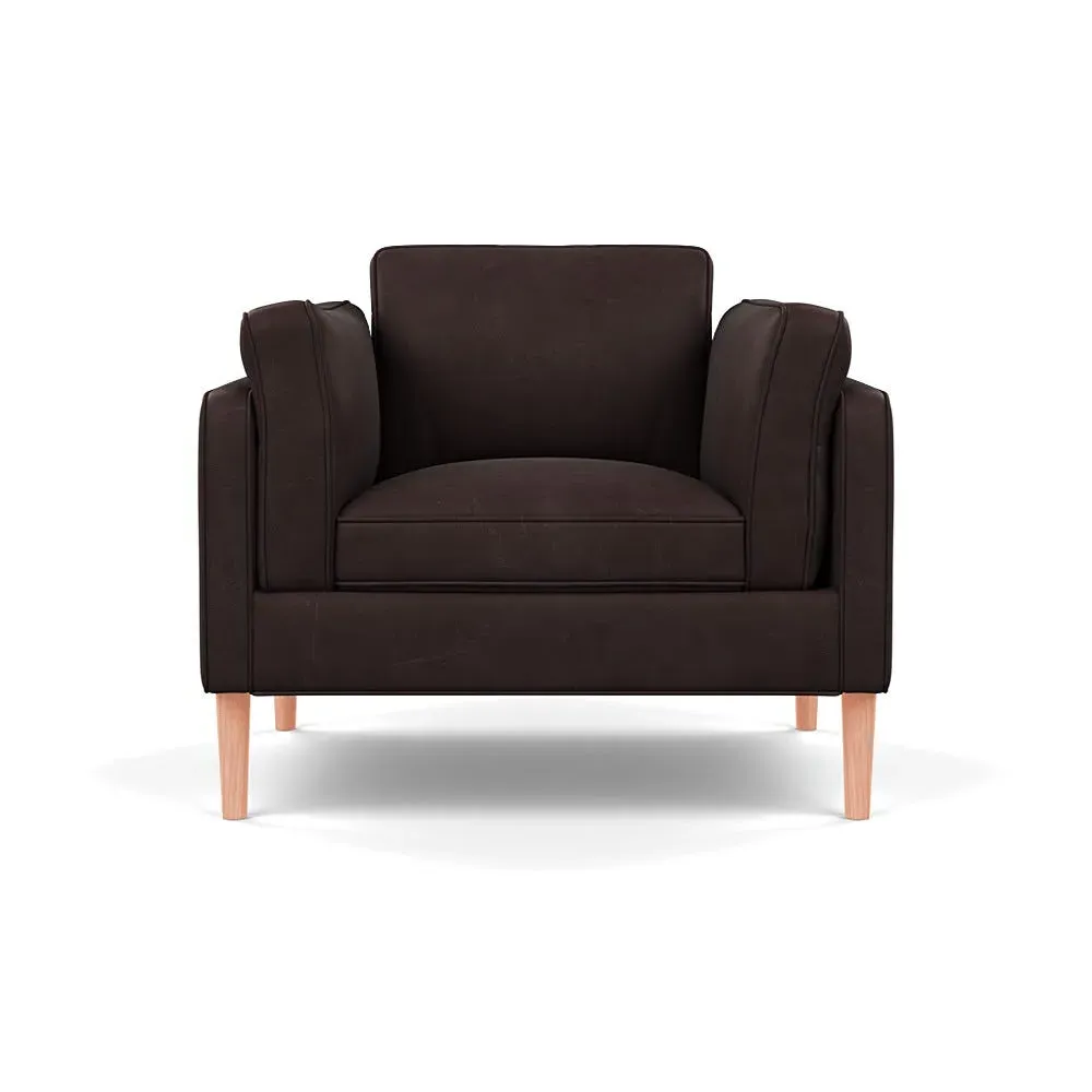 Armchair with Natural Feet - Brown, Leather