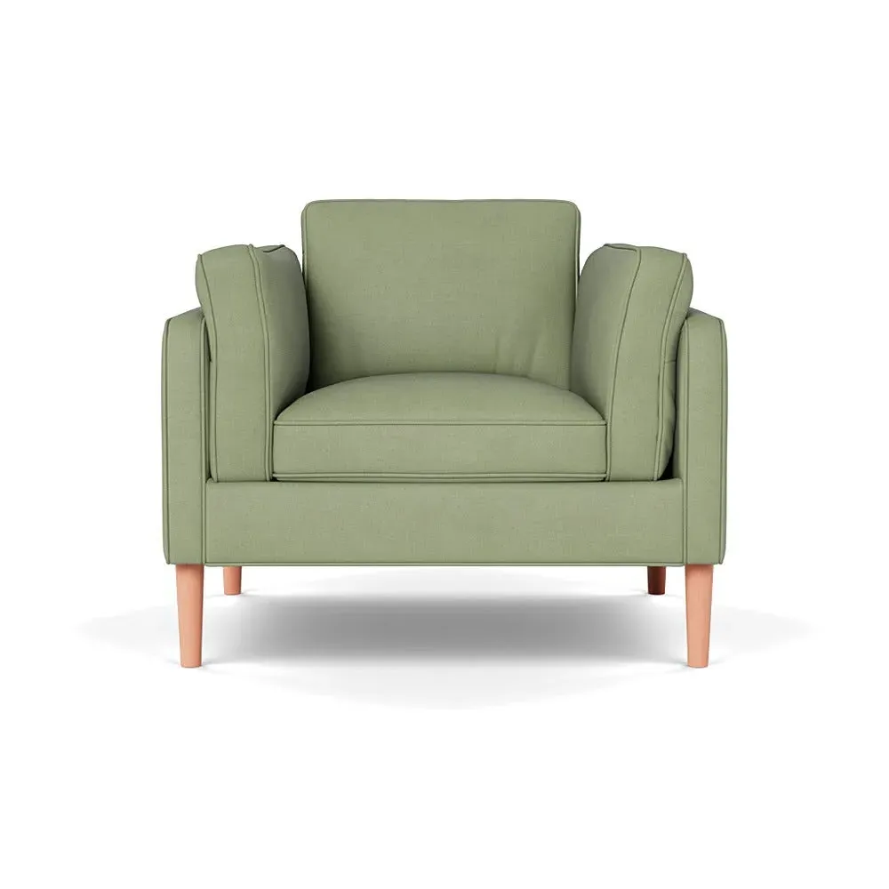 Armchair with Natural Feet - Green, Cotton