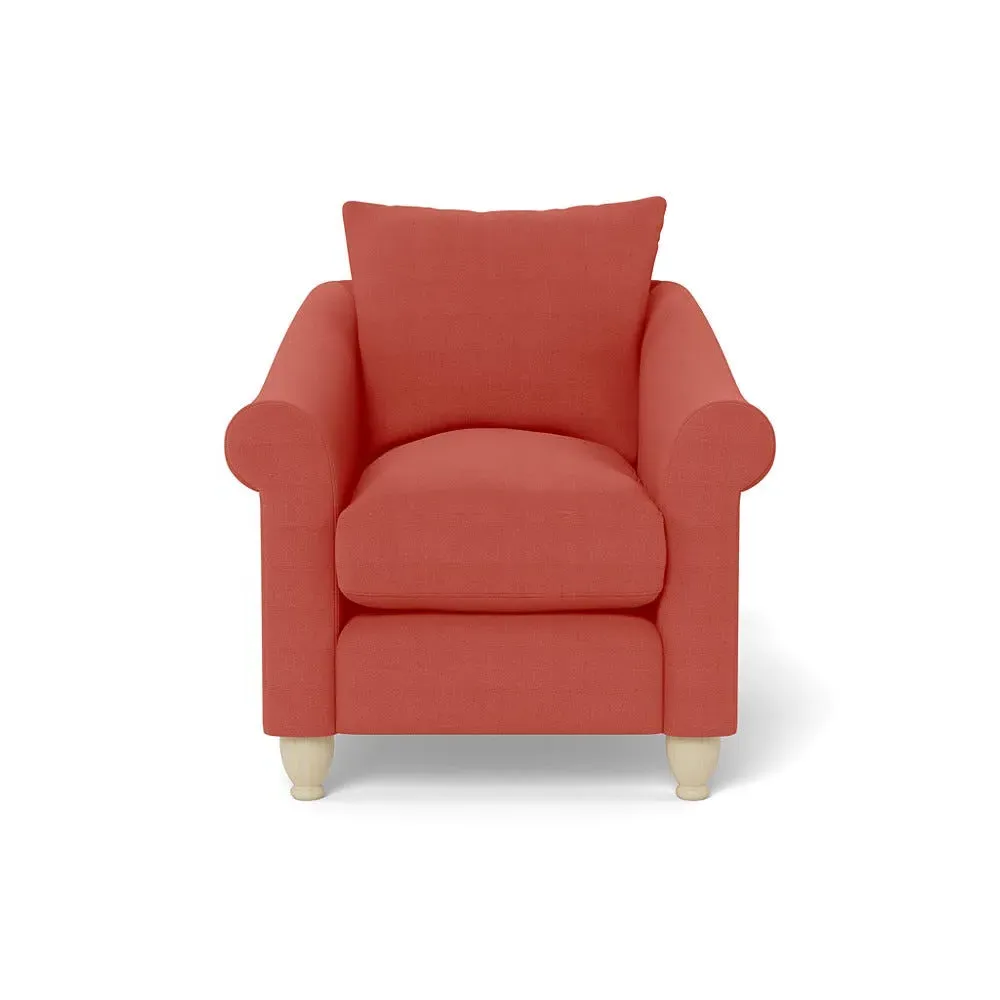 Armchair with Natural Feet - Red, Linen