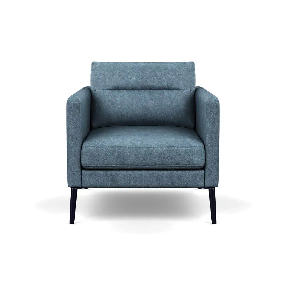 Armchair with Steel Feet - Blue, Leather