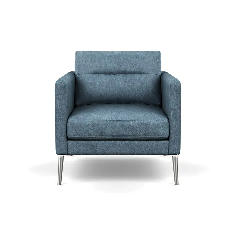 Armchair with Steel Feet - Blue, Leather