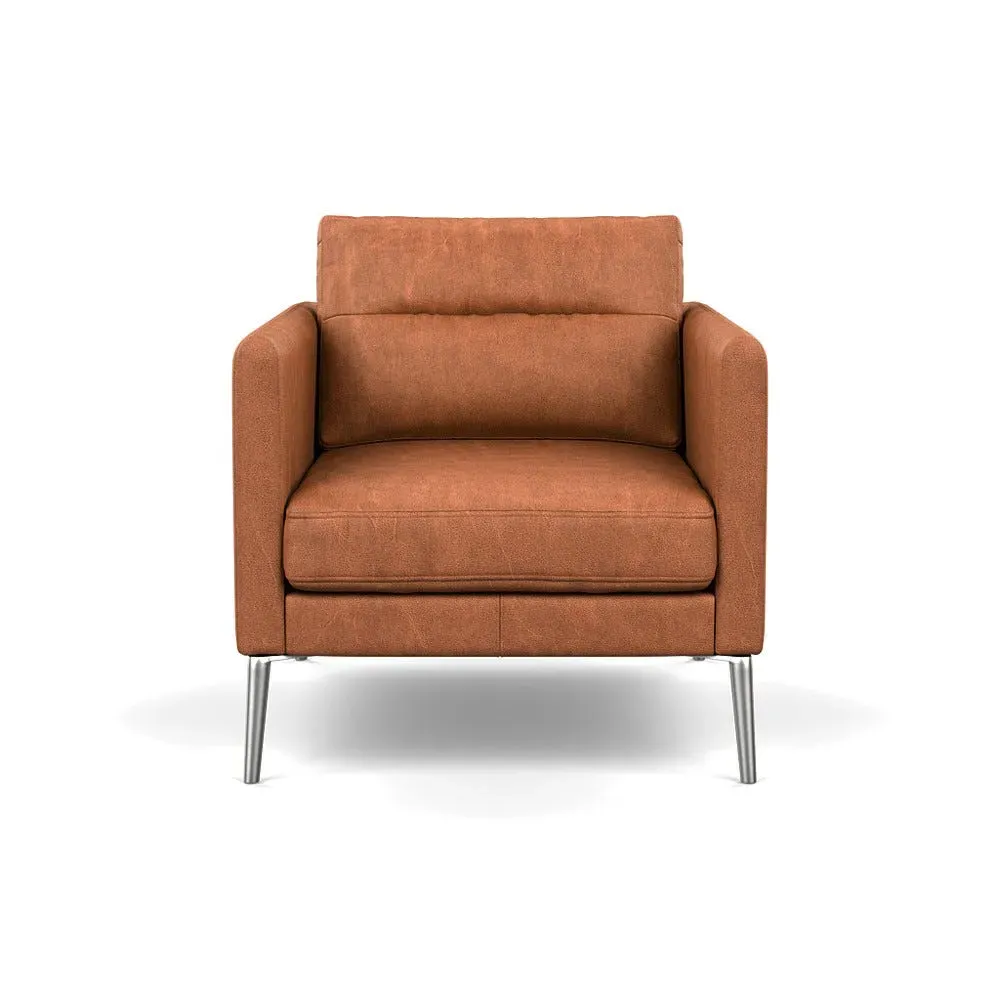 Armchair with Steel Feet - Brown, Leather