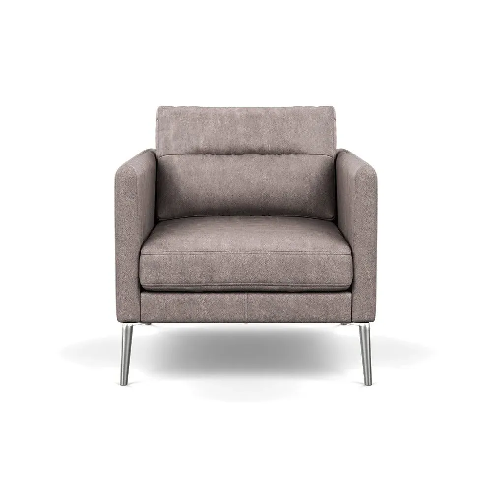 Armchair with Steel Feet - Grey, Leather
