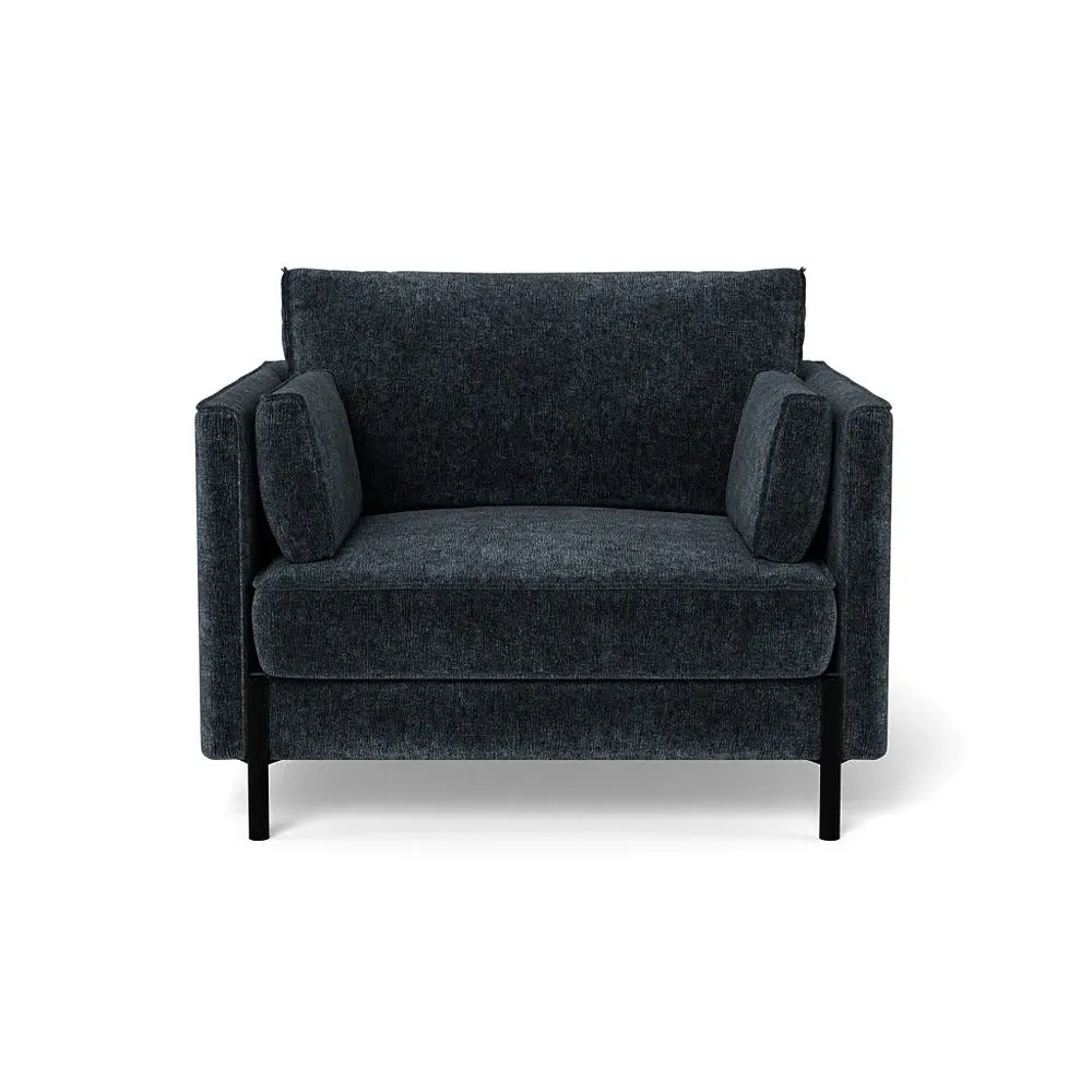 Armchair with Steel Legs - Blue, Boucle Velvet