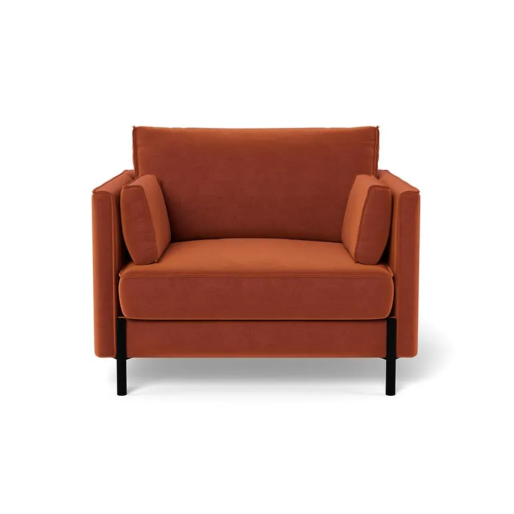 Armchair with Steel Legs - Brown, Cotton Velvet