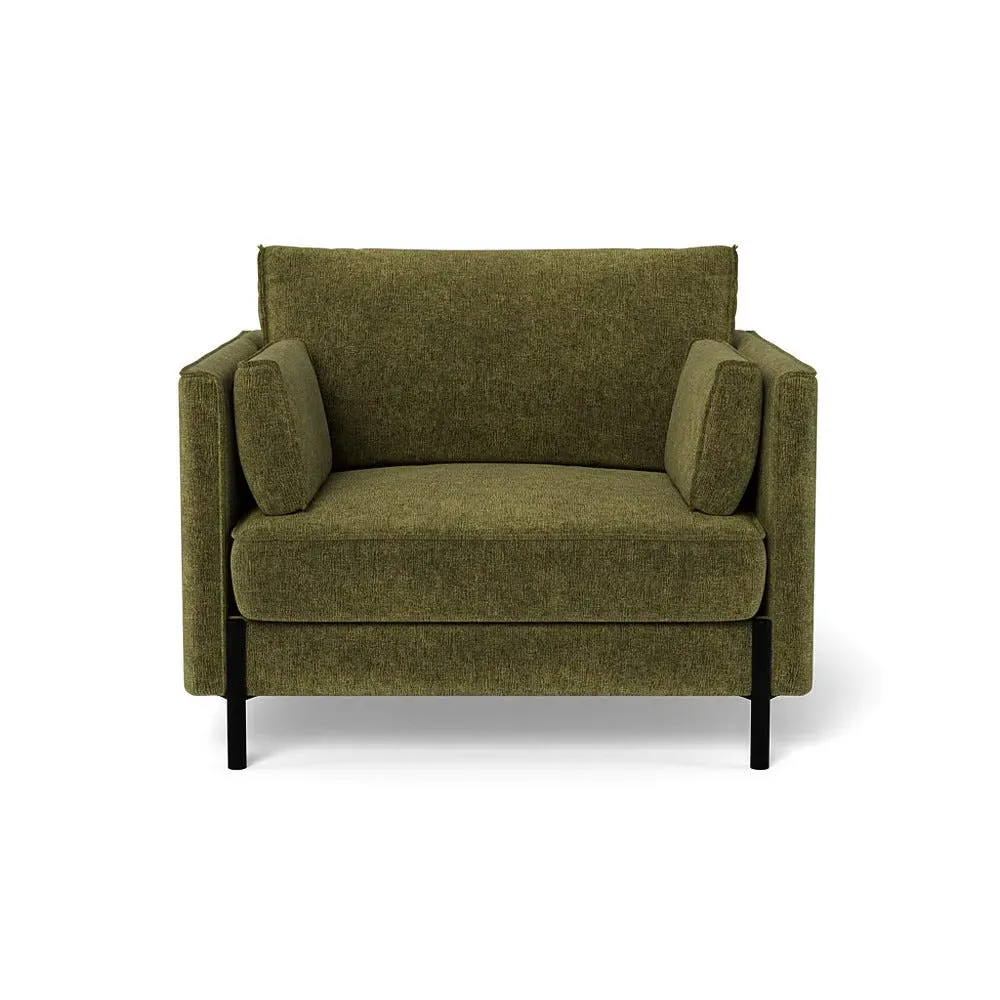 Armchair with Steel Legs - Green, Boucle Velvet