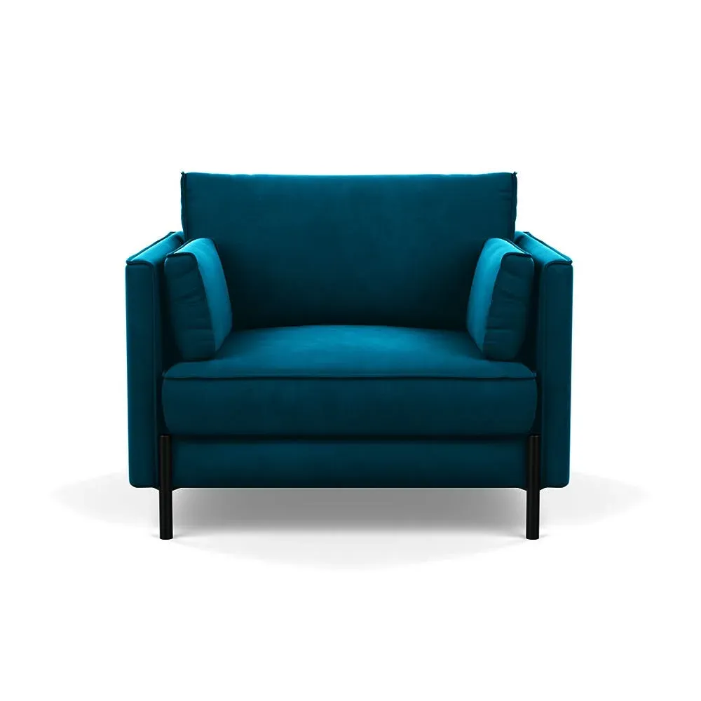 Armchair with Steel Legs - Green, Velvet