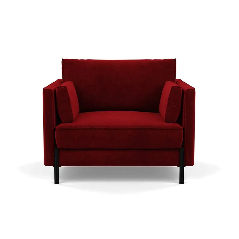 Armchair with Steel Legs - Red, Luxe Velvet