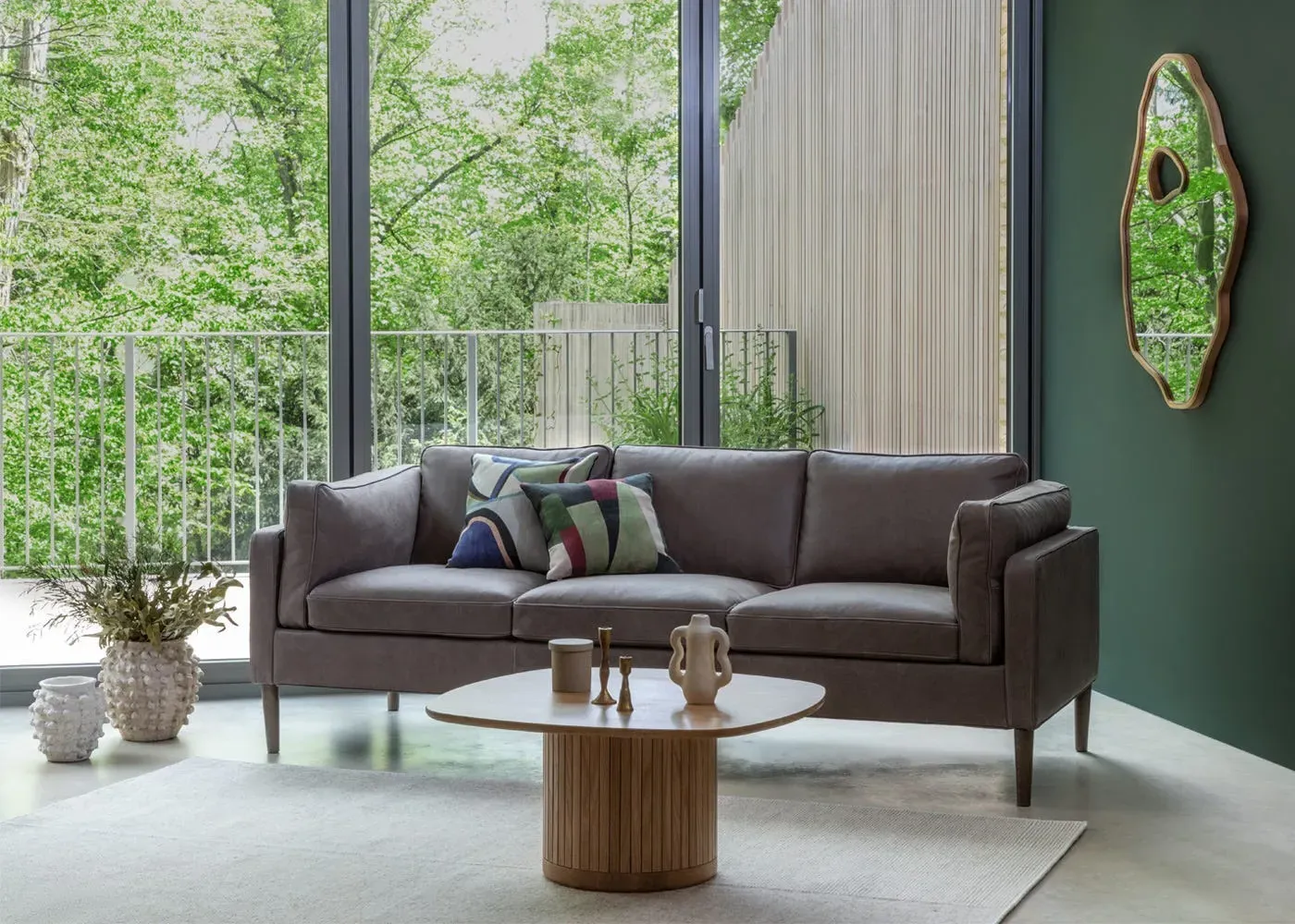 Armchair with Walnut Feet - Brown, Leather