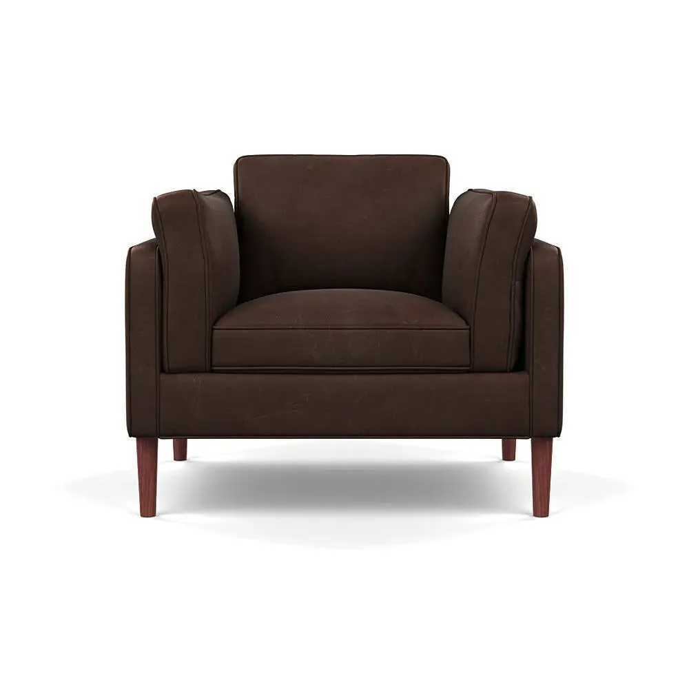 Armchair with Walnut Feet - Brown, Leather