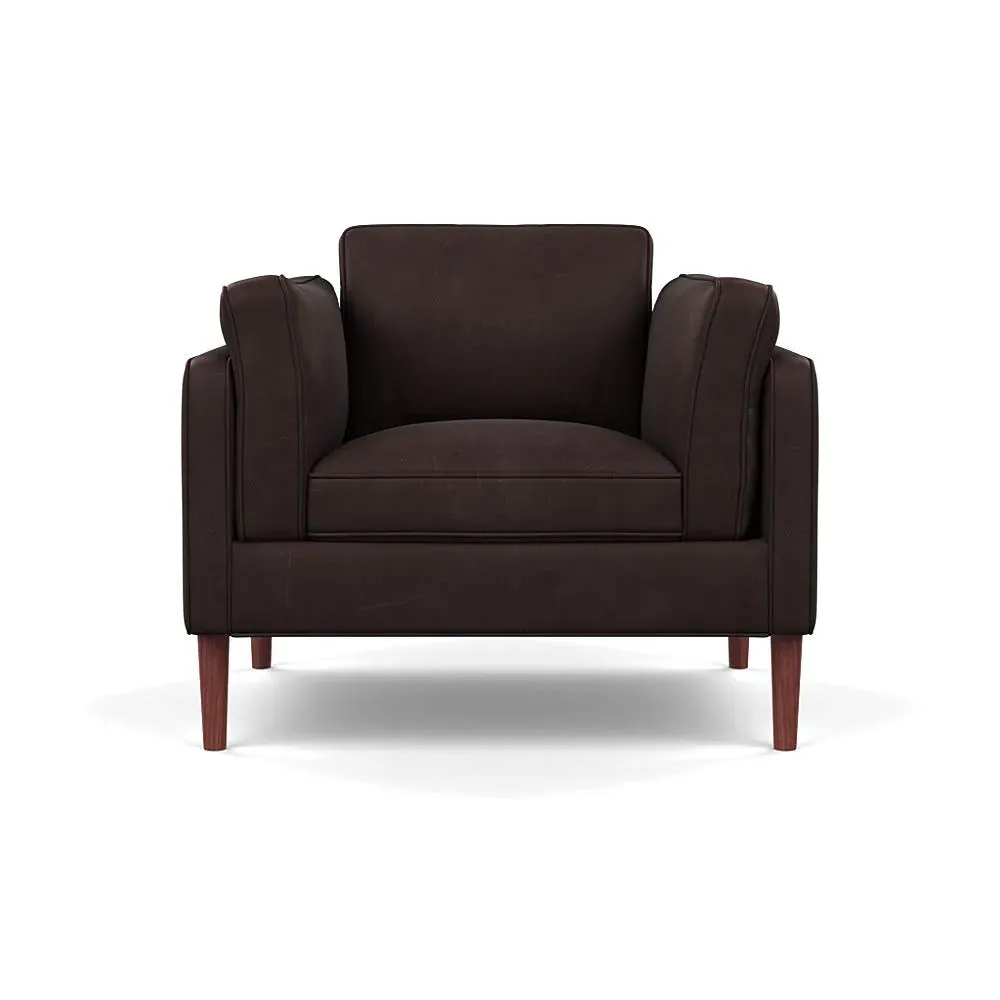 Armchair with Walnut Feet - Brown, Leather