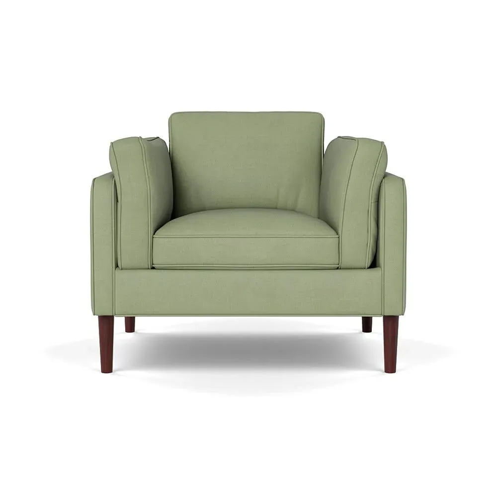 Armchair with Walnut Feet - Green, Cotton