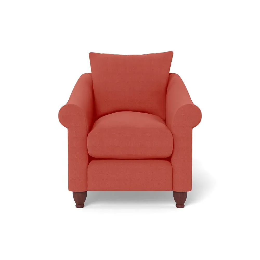 Armchair with Walnut Feet - Red, Linen