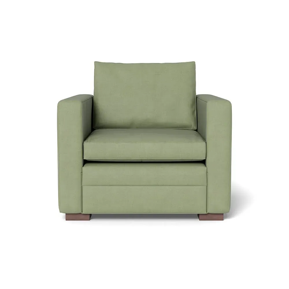 Armchair with Walnut Legs - Green, Cotton