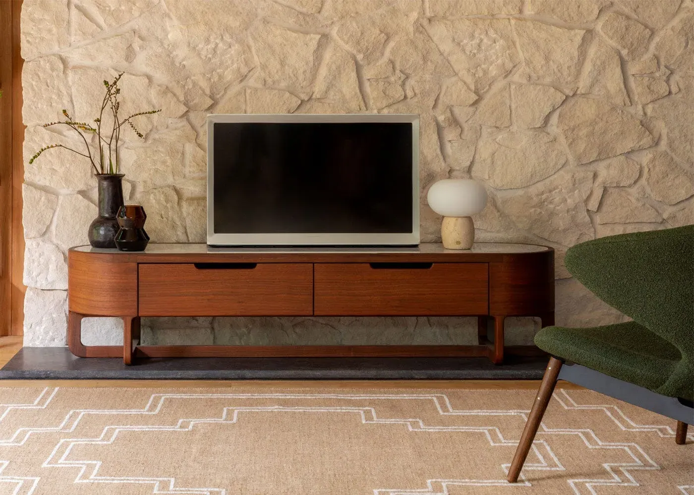 AV Unit with Marble Top - Dark Wood, Walnut
