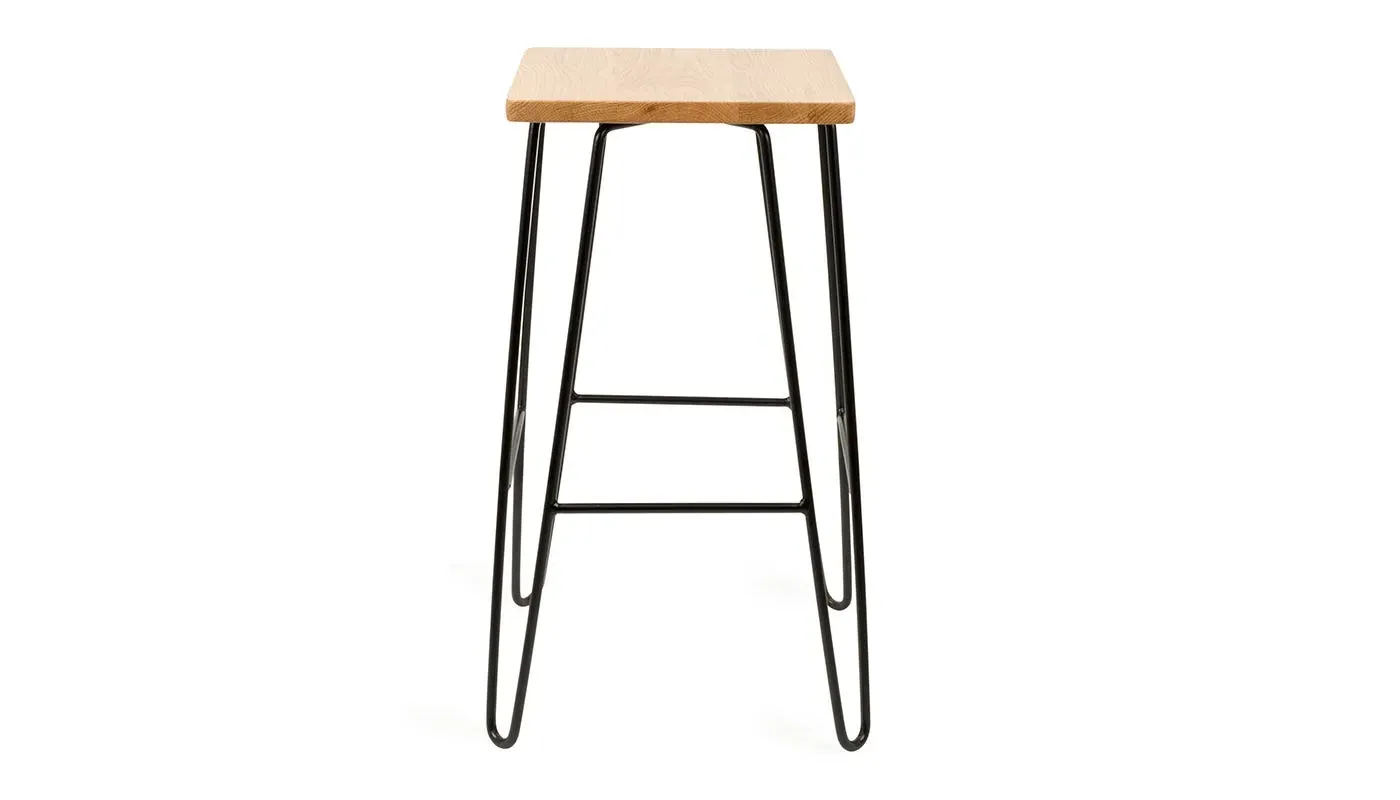 Bar Stool Industrial Style - Light Wood, Oak image